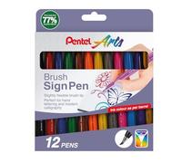 Pentel Arts Brush Sign Pen Assorted Original Colours (Pack 12) - YSES15C/12-M