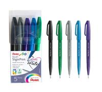Pentel Brush Sign Pen - 5pc Assorted Wallet