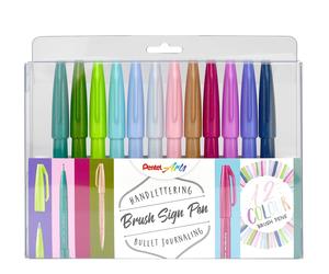 Pentel Brush Sign Pen SES15C-12 Fibre-Tip Pen 12 assorted colours 1 count (Pack