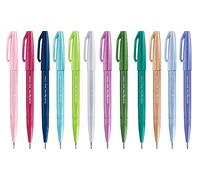 Pentel Brush Sign Pen SES15C-12 Fibre-Tip Pen 12 assorted colours