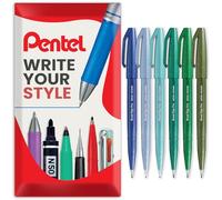Pentel Brush Sign Pen SES15C - Brush Nib - Fibre Tip - Cool Tones - Set of 6 - In Envelope Gift Packaging