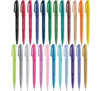 Pentel Brush Sign Pen SES15C - Brush Nib - Fibre Tip - Full Range Set - 24 Pens