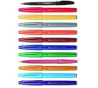 Pentel Brush Sign Pen SES15C - Brush Nib - Fibre Tip - Pack of 12 Colours