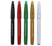 Pentel Brush Sign Pen SES15C - Calligraphy Brush Nib - Fibre Tip - Christmas Tones - Set of 5