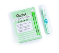 Pentel Clic Eraser ZE81 Rectangular Refillable Eraser Pen, Transparent Light Green Body, Pack of 12
