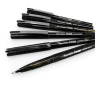 6 x Pentel Disposable Fountain Pen - Marbleized Gold and Black Barrel - Black