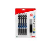 Pentel Energel 0.5 mm Needle Tip Pens - Energel RTX Retractable Liquid Gel Pen Set - Pack of 5 Black Pens with 3 Refills