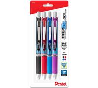 Pentel Energel 0.7 mm Needle Tip Pens - Rtx Deluxe Retractable Liquid Gel Ink Pens - Assorted Ink Colors - Black Blue Red & Violet - Pack of 4