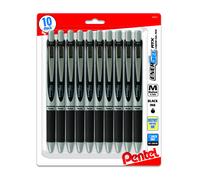 Pentel Energel 0.7 MM RTX Retractable Deluxe Liquid Gel Pen, Bulk Pack Of 10 Black Ink Metal , Medium Line, Metal Tip Premium Pens Great for Office, School & Home for Women & Men BL77BP10A