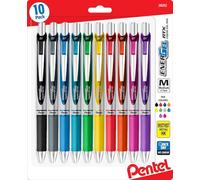 Pentel EnerGel 0.7 MM RTX Retractable Liquid Gel Pen, 10 Pack of New Assorted ink Colors, Metel Tip, Medium Line, Quick Dry No Smaer BL77BP10M3