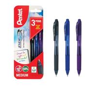 Pentel Energel-XBL107/3-ACV Triple Blister Pen, 0.7 mm - Black/Blue/Violet (Pack of 3)