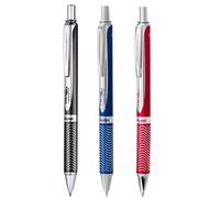 Pentel Energel Alloy Retractable Liquid Gel Pen (0.7mm) Medium Line Black Barrel Blue Barrel Red Barrel 3 Black Ink Pens