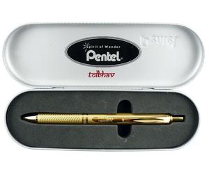 Pentel EnerGel Alloy RT Retractable Gel Roller Pen Gold Body Blue Ink BL407XABX