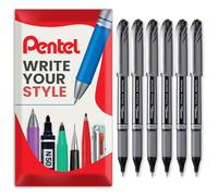 Pentel Energel BL27 Liquid Gel Ink Rollerball Pen - 0.7mm Metal Tip - In Envelope Gift Packaging (Black Pack of 6)