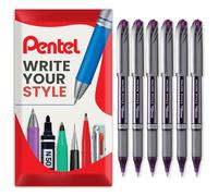 Pentel Energel BL27 Liquid Gel Ink Rollerball Pen - 0.7mm Metal Tip - In Envelope Gift Packaging (Violet Pack of 6)