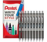 Pentel EnerGel BL80 - Retractable Liquid Gel Ink Pen - 1.0mm - 54% Recycled - Pack of 9 - Black Ink - In Envelope Gift Packaging