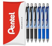 Pentel Energel BLN75 Retractable Gel Ink Rollerball Pen - 0.5mm - 54% Recycled (Black & Blue Pack of 6)