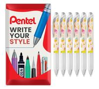 Pentel Energel BLN75 Retractable Gel Ink Rollerball Pen - 0.5mm - 54% Recycled - Black Ink - In Envelope Gift Packaging (6 Pack, Taiyaki)
