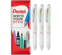 Pentel Energel BLN75 Retractable Gel Ink Rollerball Pen - 0.5mm - 54% Recycled - Black Ink - In Envelope Gift Packaging (3 Pack, Mochi)