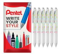 Pentel Energel BLN75 Retractable Gel Ink Rollerball Pen - 0.5mm - 54% Recycled - Black Ink - In Envelope Gift Packaging (6 Pack, Mochi)