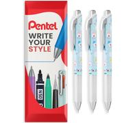Pentel Energel BLN75 Retractable Gel Ink Rollerball Pen - 0.5mm - 54% Recycled - Black Ink - In Envelope Gift Packaging (3 Pack, Takigori)