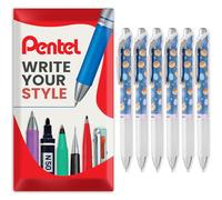 Pentel Energel BLN75 Retractable Gel Ink Rollerball Pen - 0.5mm - 54% Recycled - Black Ink - In Envelope Gift Packaging (6 Pack, Takoyaki)