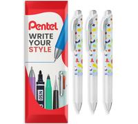 Pentel Energel BLN75 Retractable Gel Ink Rollerball Pen - 0.5mm - 54% Recycled - Black Ink - In Envelope Gift Packaging (3 Pack, Bento)