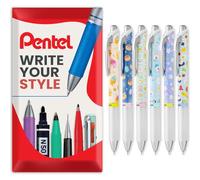 Pentel Energel BLN75 Retractable Gel Ink Rollerball Pen - 0.5mm - 54% Recycled - Black Ink - In Envelope Gift Packaging (6 Pack, Mixed)
