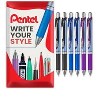 Pentel Energel BLN75 Retractable Gel Ink Rollerball Pen - 0.5mm - 54% Recycled - In Envelope Gift Packaging (Black, Blue & Violet Pack of 6)