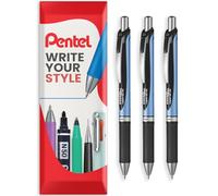 Pentel Energel BLN75 Retractable Gel Ink Rollerball Pen - 0.5mm - 54% Recycled - In Envelope Gift Packaging (Black Pack of 3)