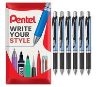 Pentel Energel BLN75 Retractable Gel Ink Rollerball Pen - 0.5mm - 54% Recycled - In Envelope Gift Packaging (Black Pack of 6)