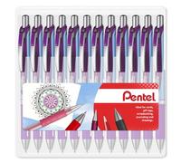 Pentel Energel BLN75 Retractable Gel Ink Rollerball Pen - 0.5mm - Violet Ink - Pack of 12 In Clam Wallet Packaging