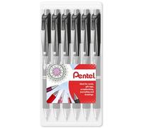 Pentel EnerGel BLP77 Permanent Gel Ink Retractable Roller Pen - 0.7mm Nib - Pack of 6 - In Clam Wallet Packaging (Black)