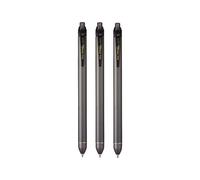 Pentel Energel Click 0.7mm Retractable Gel Pen | Slim, Rubberized, Matt Black Barrel with Built-In Molded Grip | Metallic Grey Body Black Ink, Pack of 3 (BL437R2)