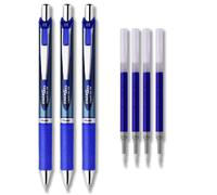Pentel EnerGel Deluxe RTX Liquid Gel Ink Pen Set Kit Pack of 3 with 4 Refills Blue - 0.5mm