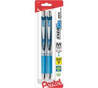 Pentel EnerGel Deluxe RTX Retractable Liquid Gel Pen Medium Line Metal Tip Sky Blue Ink 2 Pack (BL77BP2S)