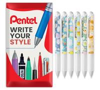 Pentel EnerGel Gel Ink Retractable Rollerball Pen - BLN75 0.5mm Nib - Kawaii Onomatopoeia Limited Edition Pens - Black Ink - in Envelope Gift Packaging (Assorted Pack of 6)