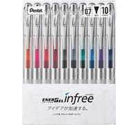 Pentel EnerGel Ink Ballpoint Pen (EnerGel Infree), 0.7mm ball, 10 Color Set (BL77TL-10)