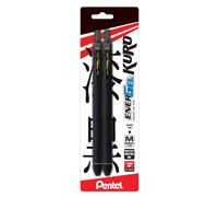 Pentel EnerGel Kuro Liquid Gel Pen (0.7mm) Medium line Rubberized Barrel Refillable Black Ink 2 Pack