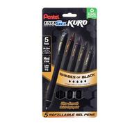 Pentel EnerGel Kuro Retractable Liquid Gel Pen, Shades of Black, 0.7mm tip, Assorted black ink, Pack of 5 pens (BL437PF5MA)