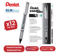 Pentel EnerGel Metal Tip Rollerball Black Smooth & Precise Writing - Box of 12