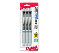 Pentel EnerGel Pearl Retractable Gel Pen (0.7mm) Metal Tip Medium Point Accent Black Ink 3-PK