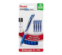 Pentel EnerGel RTX Retractable Liquid Gel Pen, (0.7mm) Metal Tip, Medium Line, Blue Ink, Plastic-Free Packaging, 5 Pack