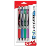 Pentel EnerGel RTX Retractable Liquid Gel Pen (1.0mm) Metal Tip Bold Line Assorted Ink Colors (Red Blue Green Violet)