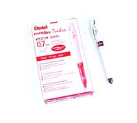 Pentel Energel Tradio Medium Tip Red Ink Roller Ball Pen - White (Pack of 12)
