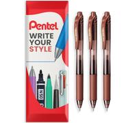 Pentel EnerGel X BL107 Retractable Gel Rollerball Pen, 3 Pack, Brown Ink | Refillable Pens, Fast-Drying Gel Ink, Smudge-Resistant, Soft Grip, Medium 0.7mm Line, For Right & Left Handed Users