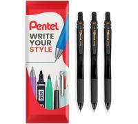 Pentel Energel X BL107 Retractable Gel Rollerball Pens - 0.7mm Nib - Pack of 3 - Black Ink - In Envelope Gift Packaging