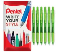 Pentel Energel X BL107 Retractable Gel Rollerball Pens - 0.7mm Nib - Pack of 6 in Envelope Gift Packaging (Lime Green)