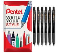Pentel Energel X BL107 Retractable Gel Rollerball Pens - 0.7mm Nib - Pack of 6 in Envelope Gift Packaging (Black)