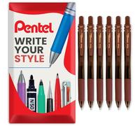 Pentel Energel X BL107 Retractable Gel Rollerball Pens - 0.7mm Nib - Pack of 6 in Envelope Gift Packaging (Brown)